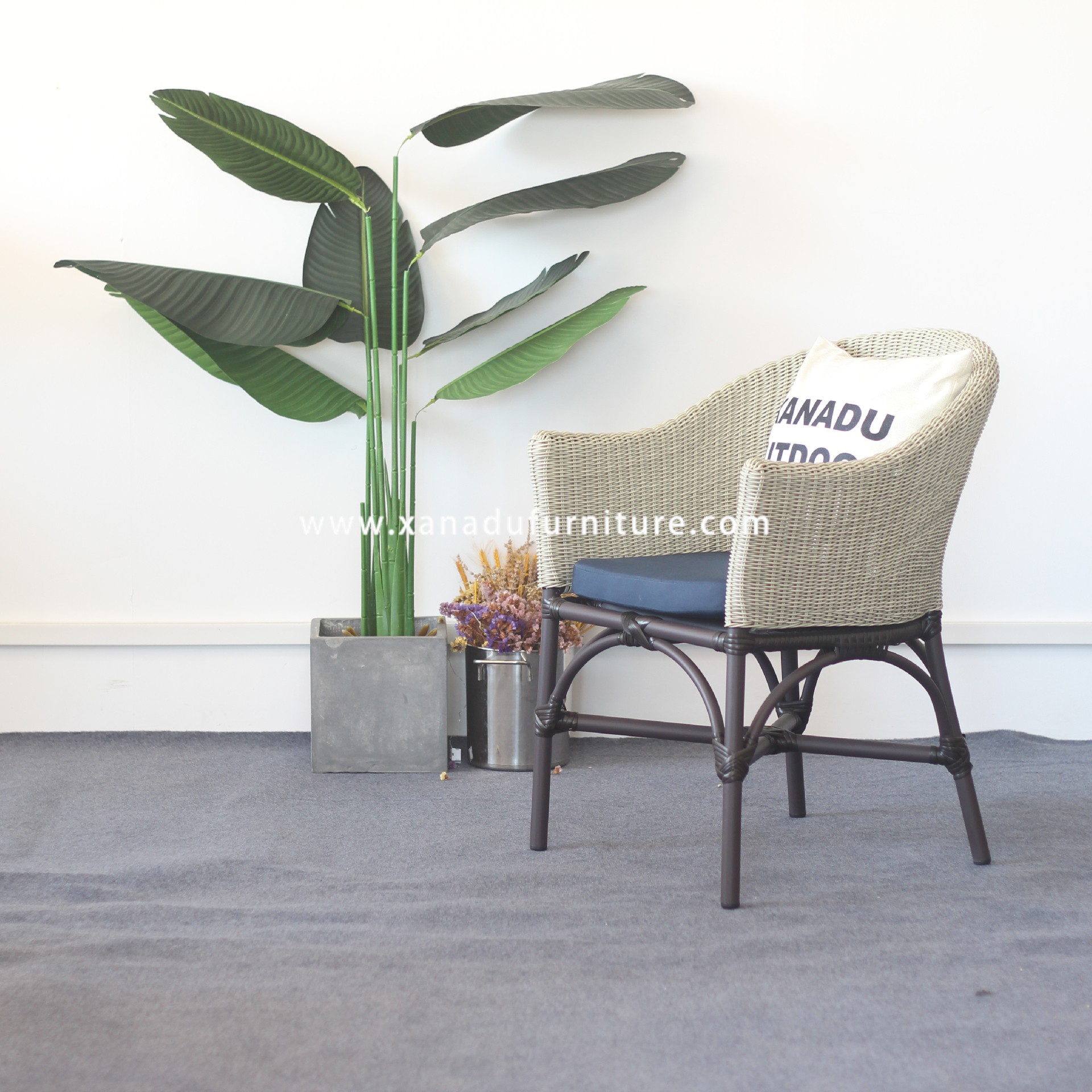 XND-075 Modern Outdoor Dining Chair In Aluminum Braid Finished
